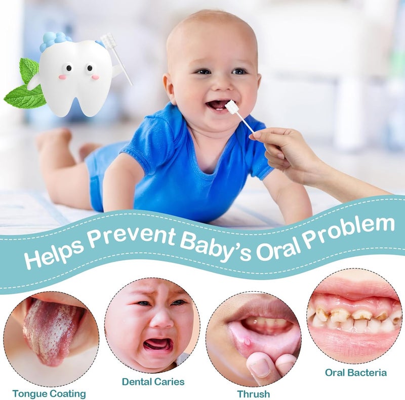 Singhoow 200 Pieces Baby Tongue Cleaner Disposable Infant Oral Cleaner with 4 Pieces Finger Toothbrush Soft Gauze Baby Mouth Newborn for Tooth Mouth Dental Care(Blue) - Image 3